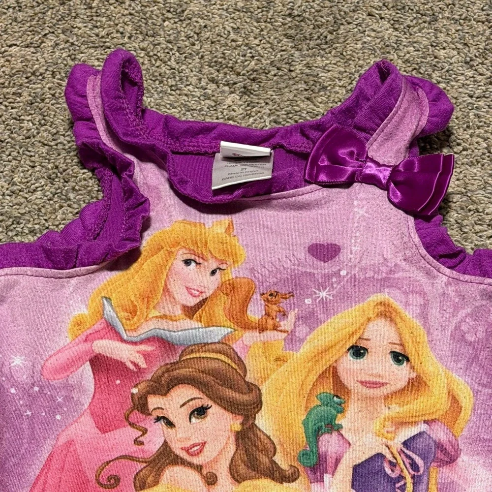 Y2K Disney Princess Nightgown 2T Belle Rapunzel Aurora Pink Purple Girls - Picture 3 of 4